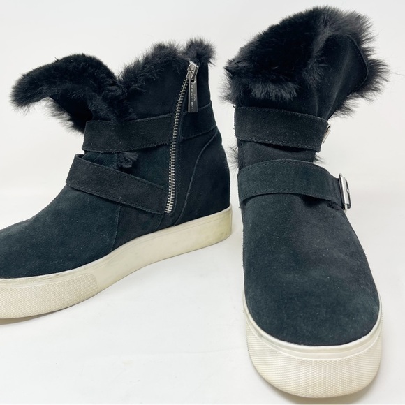 J/SLIDES Women’s Black Faux Fur Lined Winter Ankle Buckle Booties Size 8 - Picture 2 of 13